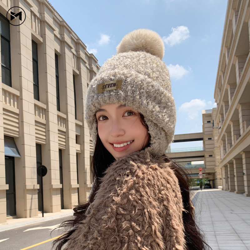 2024 มาใหม่ญี่ปุ่นน่ารัก แฮร์บอล ถักหมวกผู้หญิงฤดูหนาวหนาอบอุ่น เล่ย ฮ หมวกขี่จักรยานกลางแจ้งเย็นป้องกันหูหมวก