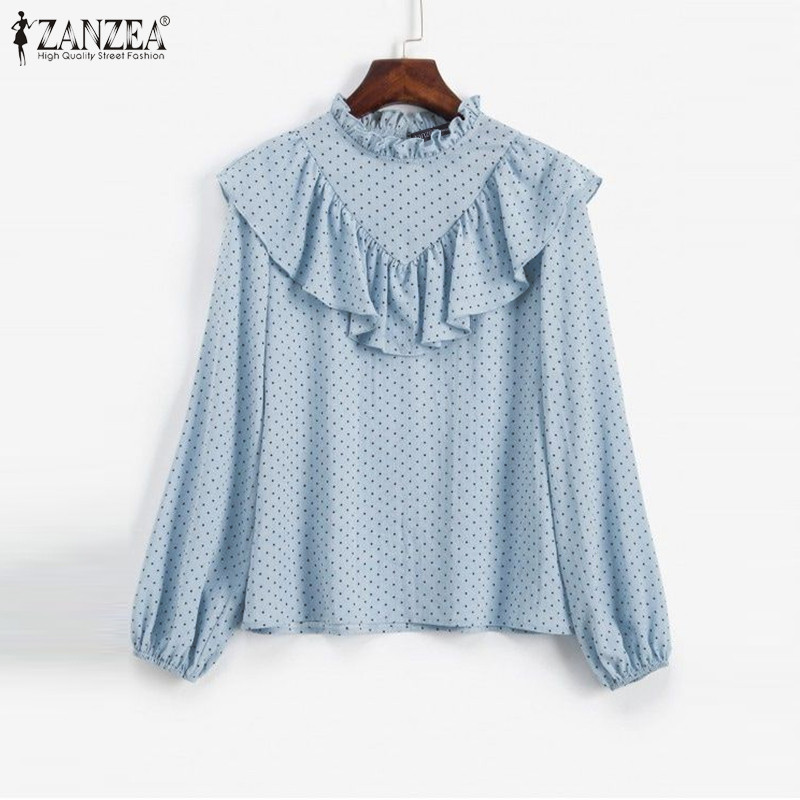 Zanzea เสื้อเบลาส์คอกลมแขนยาวลําลองเกาหลีสําหรับผู้หญิง
