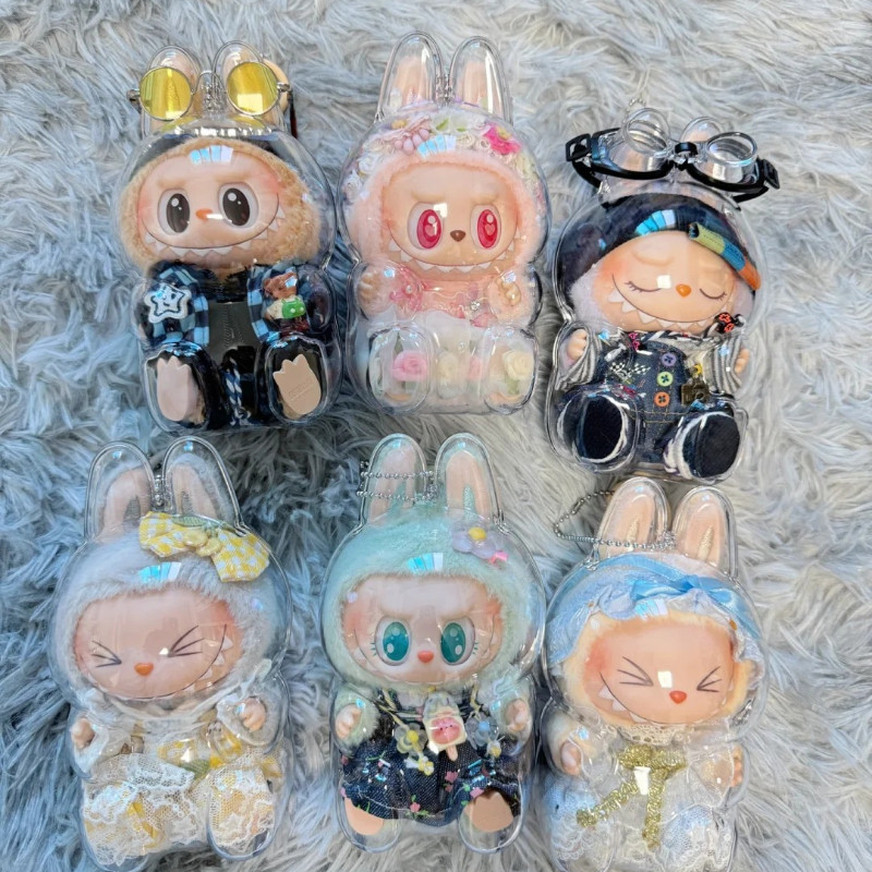 Labubu V2 ป้องกันอะคริลิคโปร่งใสแบบพกพาสายกล่อง Mystery Box Storage Case ตุ๊กตาตุ๊กตา labu ชุด
