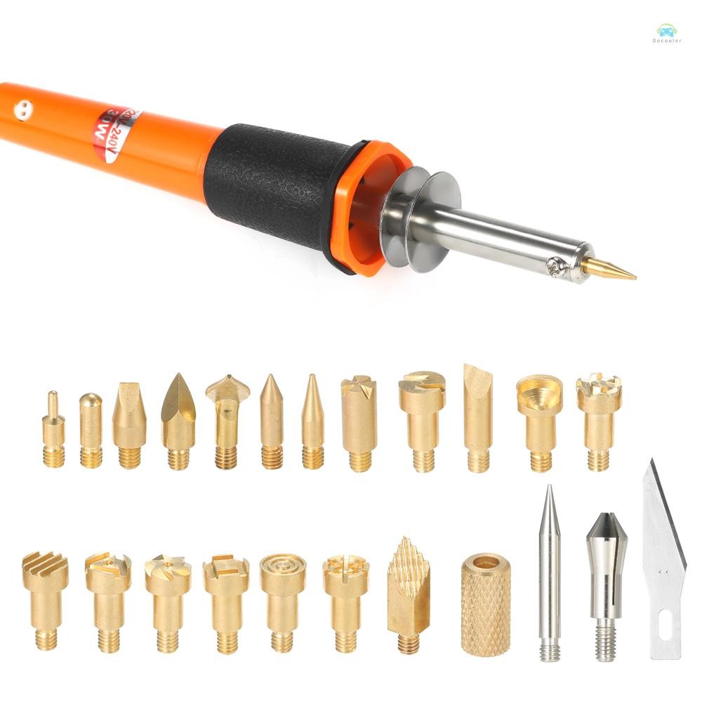 บัดกรี Iron30W 24PCS ไม้ Pyrography ชุดเครื่องมือไม้ Burning เคล็ดลับ Hobby Craft หัวแร้งปากกาเครื่องมือสําหรับไม้ Burning/แกะสลัก/นูนผสม Solde
