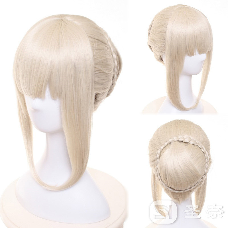 Altria Pendragon คอสเพลย์วิกผม Fate Stay Night Saber สีบลอนด์สั้นสังเคราะห์ทนความร้อนผม