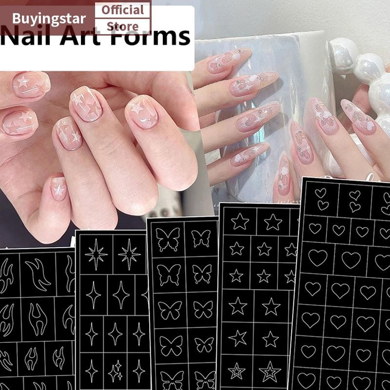 Zcx Hallow Star หัวใจผีเสื้อเล็บรูปแบบ Fringe Tip Guides สติกเกอร์ DIY เล็บเคล็ดลับสติกเกอร์ลายฉลุแถบเล็บเครื่องมือ Salon VO