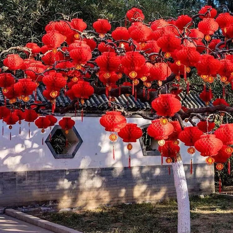 โคมไฟรังผึ้งจีนดั้งเดิม / โคมตรุษจีน กันน้ํา สีแดง สําหรับเทศกาลกลางฤดูใบไม้ร่วง ตกแต่งปาร์ตี้ วันหยุด