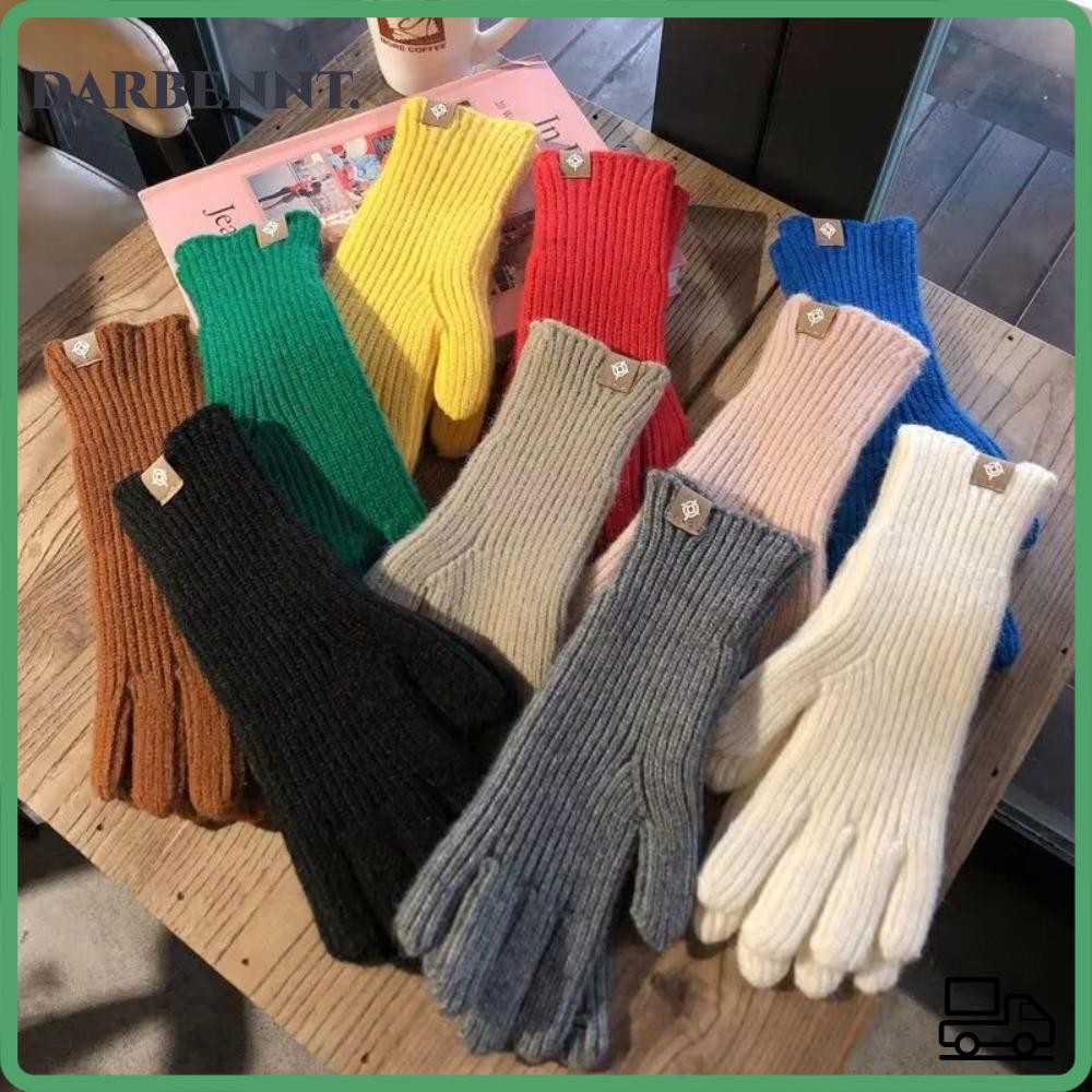 ดาร์เบ ถุงมือถัก,หน้าจอสัมผัสถุงมือกันหนาวสีทึบ,วินเทจยาวถุงมืออุ่นขี่กลางแจ้ง