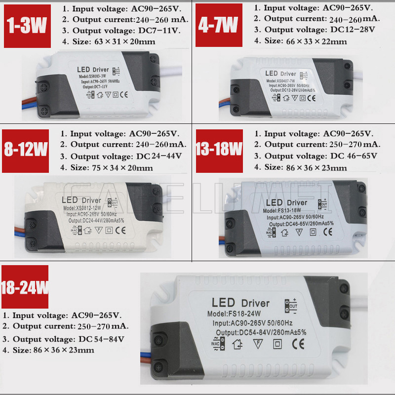 2pcs LED Constant Current Driver AC85-265V 1-3W 4-7W 8-12W 12-18W 18-24W 25-36W Power Supply Adapter Transformer สําหรับแผง Light