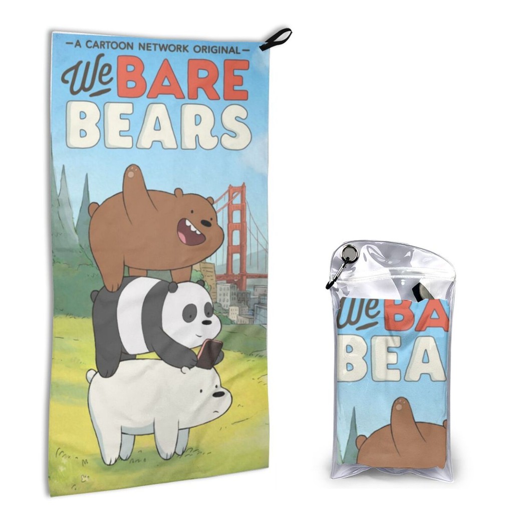 We Bare Bears ผ้าขนหนูแห้งเร็ว 16x31.5 นิ้วไมโครไฟเบอร์ Camping Travel Towel นุ่มและน้ําหนักเบากีฬา,