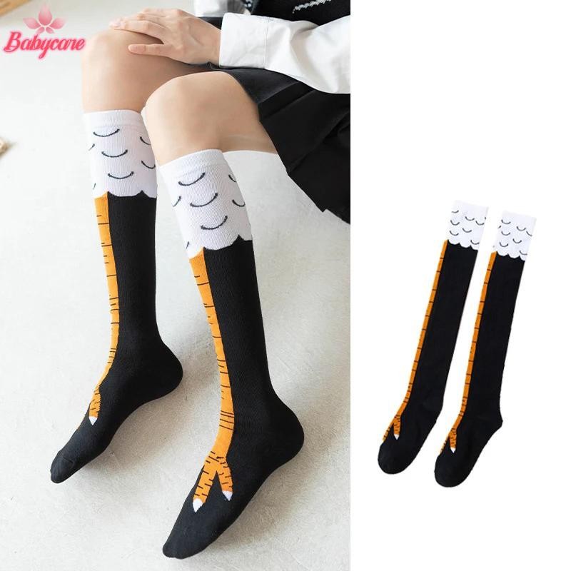 Byce> ไก่ Paws ฟุตถุงเท้าผู้หญิงกว่าเข่าถุงเท้ายาวการ์ตูนตลกผ้าฝ้ายขาไก่ Claw สุภาพสตรี 3D พิมพ์ต้นขาถุงเท้าสูงใหม่