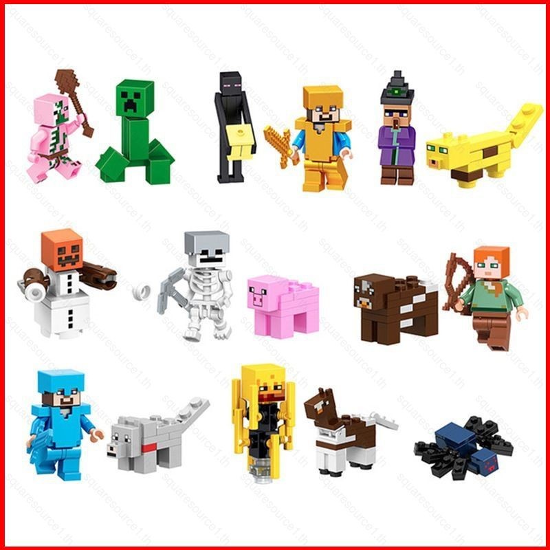 Sqt 8-29pcs Minecraft Building Blocks Steve Alex Herobrine สัตว์สร้างบ้านตุ๊กตาของเล่นเครื่องประดับข