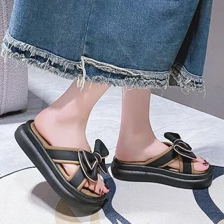 🍓EnJoy🍓 พร้อมส่ง (LT-2605) รองเท้าแตะแบบสวม ดีเทลโบว์ สไตล์เกาหลี น่ารักๆ นุ่มนิ่มใส่สบาย