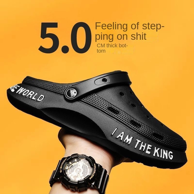 ใหม่คุณภาพสูงรองเท้าแตะผู้ชาย 5.0 ซม.หนา Soled Anti-Slip Hole รองเท้ากลางแจ้งสวมใส่นักเรียนกีฬา