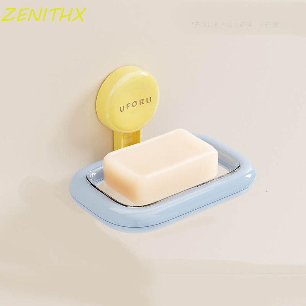 ZENITHX กล่องสบู่ถ้วยดูด, ท่อระบายน้ําที่วางสบู่กันลื่น,แบบพกพานํากลับมาใช้ใหม่ติดผนังถาดเก็บสบู่แบบไม่เจาะรูห้องน้ํา