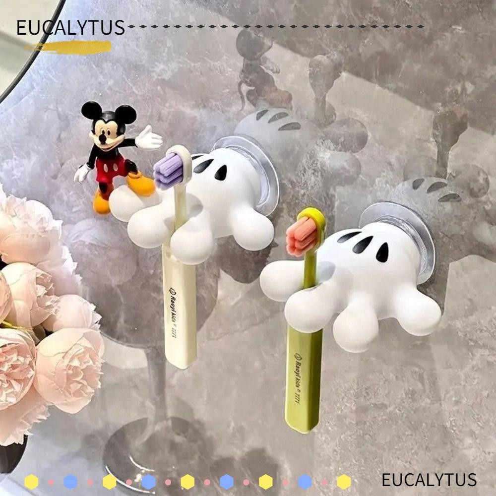 EUCALYTUSTH ชั้นวางแปรงสีฟันในห้องน้ํา,อุปกรณ์ห้องน้ํา น่ารัก Mickey Mouse การ์ตูนผู้ถือแปรงสีฟันปาล์ม,ติดผนังแขวนตะขอมัลติฟังก์ชั่ชั้นเก็บห้องน้ํา