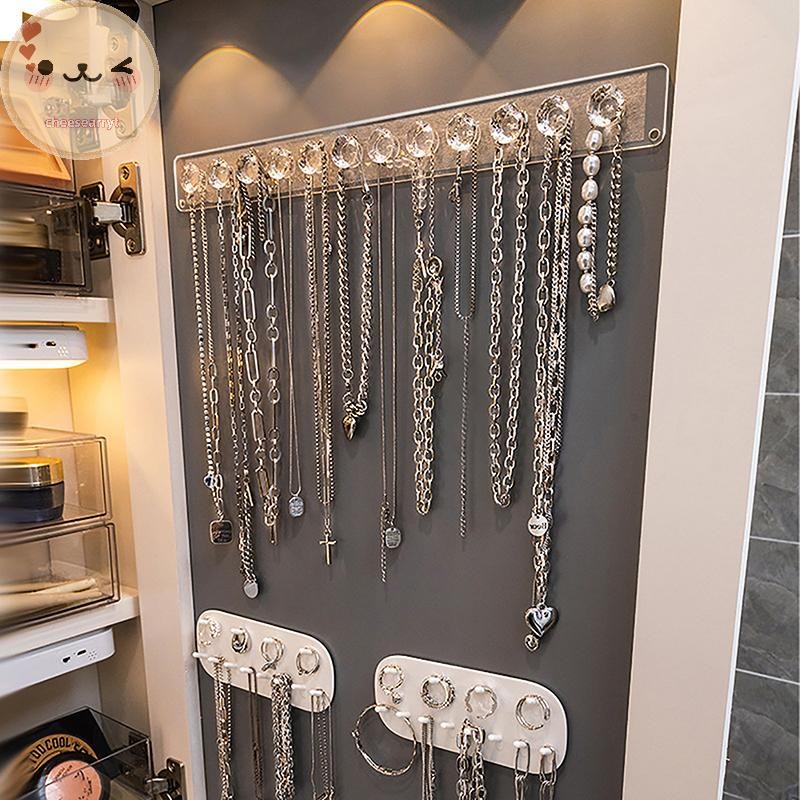 Chee 7/12Hooks อะคริลิคโปร่งใส Jeweerly Storage Rack สําหรับต่างหูสร้อยคอแขวนผู้ถือติดผนังขาตั้งจอแสดงผล Organizer EN