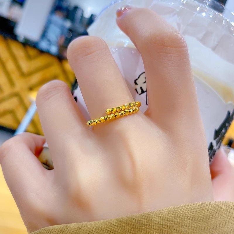 Sdf9999 Pure Gold Disc Ring Female Gold Diamond Small Broken Gold Live Mouth Ring Adjustable Ring ขอ
