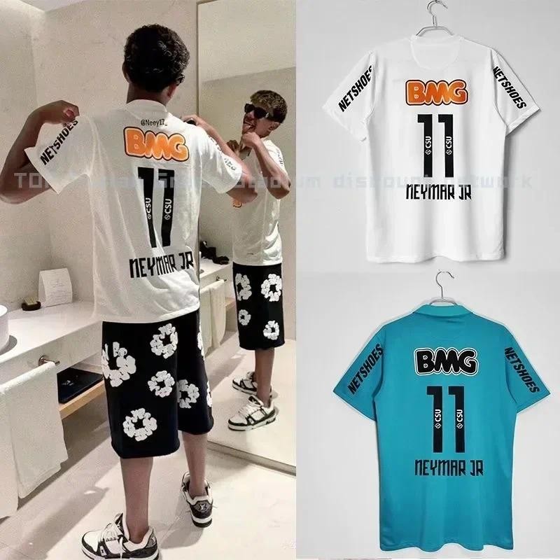 เสื้อฟุตบอลแขนสั้นแบบระบายอากาศ เบอร์ 11 ออกแบบพิเศษสำหรับแม่ สไตล์ย้อนยุค พิมพ์ลาย Neymar Santos