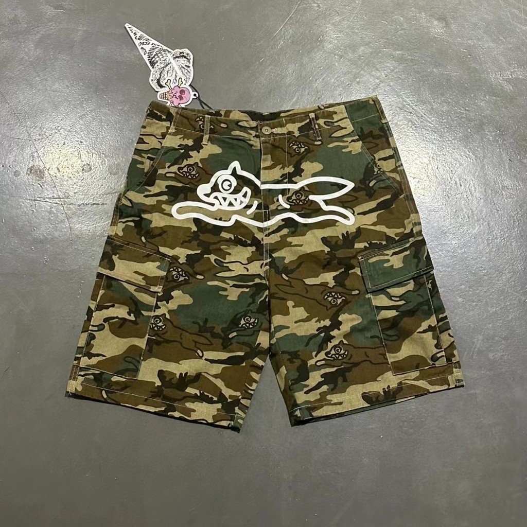 ICE CREAM Camouflage Flying Dog กระเป๋าหลายฟังก์ชันสำหรับผู้ชาย สไตล์อินเทรนด์ Five-Point Hip-Hop