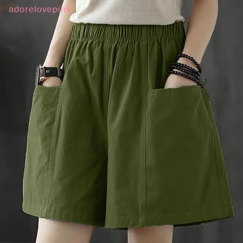 Adorelovepink กางเกงสามส่วนขาตรง ขนาดใหญ่ สบายๆสำหรับนักเรียน ทำจากผ้าฝ้ายและลินิน