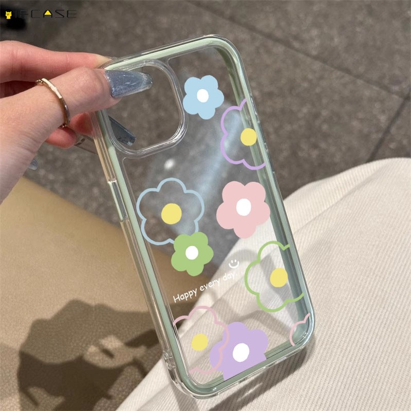 สําหรับ OPPO Reno 14 13 11 9 Pro 8 7 Lite 8Z 7Z Reno14 5G เคสโทรศัพท์ 2 in 1 Dopamine ดอกไม้ที่มีสีสันดอกไม้น่ารักใสกันกระแทกโปร่งใสนุ่มเคสเคสฝาหลัง