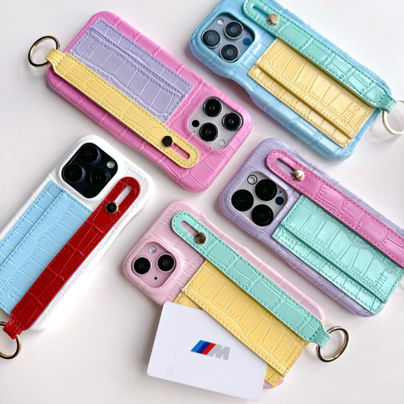 [i16] พร้อมส่ง E2S183 เคสคล้องมือ Colorfull 💖🪿🍌 เคสใส่บัตร ตั้งได้ เคสไอโฟน สำหรับ iPhone 12-15Pm,16Pro,16Promax