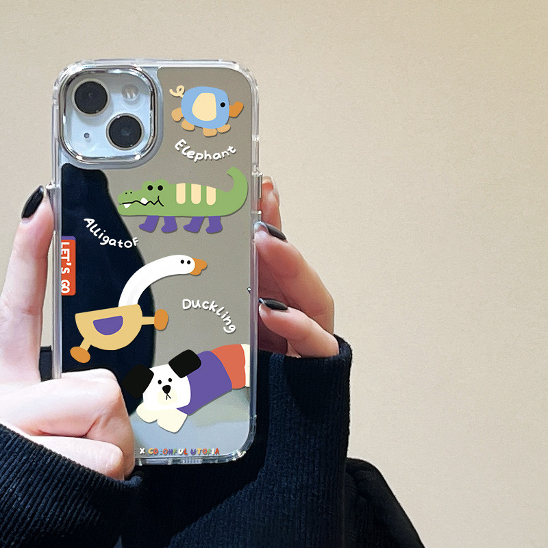 เคสไอโฟน11 Case เคส iPhone 11 13 15 16 14 12 17 Pro Max 16pro เคสป้องกันกระแทก ลายการ์ตูนเป็ด มีกระจก สําหรับ