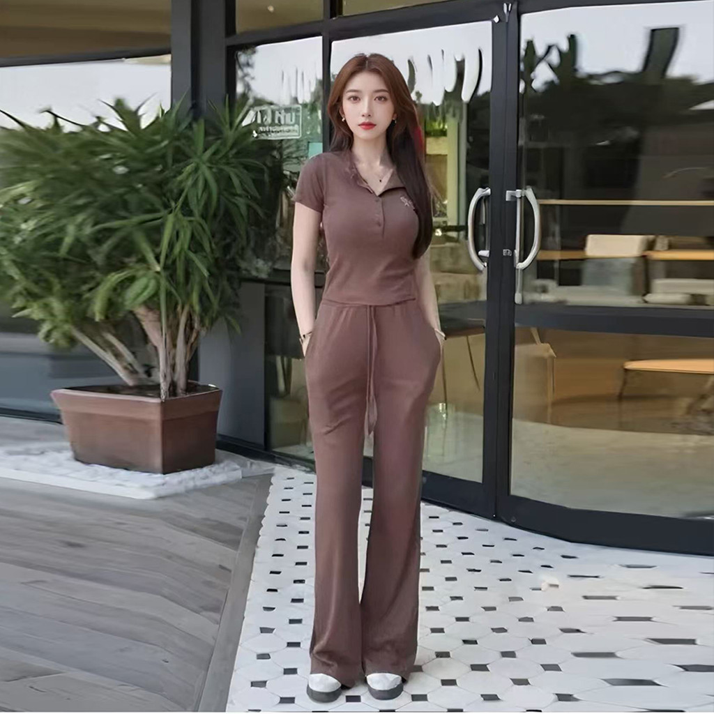 ชุดเซตสีเทา ลุคปังปัง แฟชั่น ขากว้าง คอฮาเตอร์ - รูปที่ 6