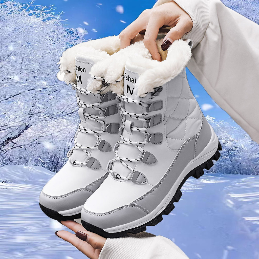 2025 สุภาพสตรีแฟชั่นรองเท้าบูทหิมะบวกกํามะหยี่หนา EUR35-41