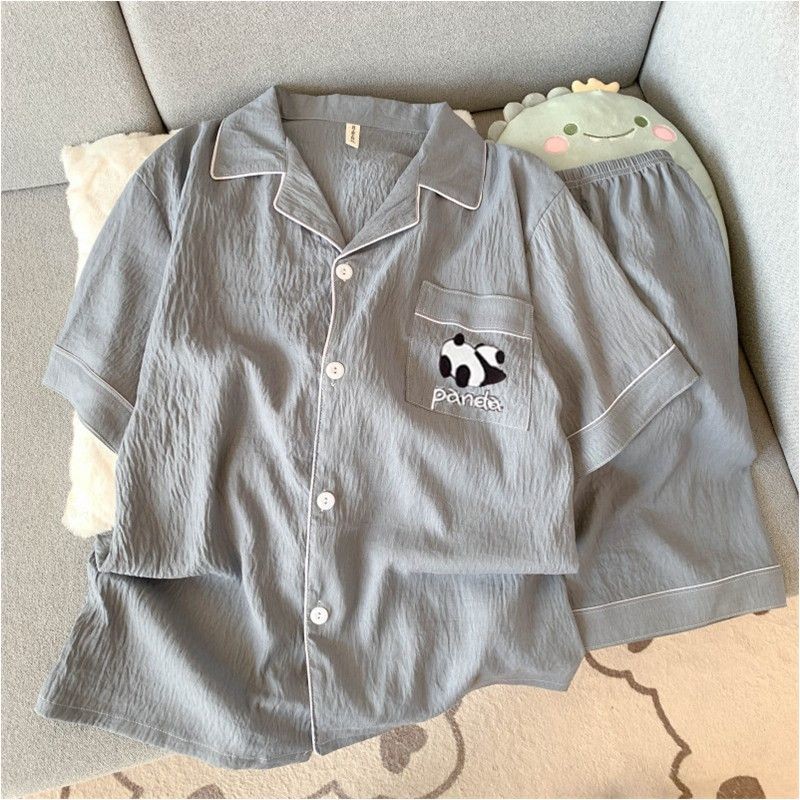 Cloud Cotton Summer Pyjamas Men 2025 แขนสั้นสไตล์บางฤดูร้อนเยาวชนสามารถสวมใส่นอก Homewear Suit