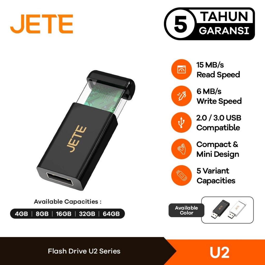 JETE U2 Flashdisk 4GB 8GB 16GB 32GB 64GB USB 2.0 Slide Push Retractable Flash Disk รับประกัน 5 ปี