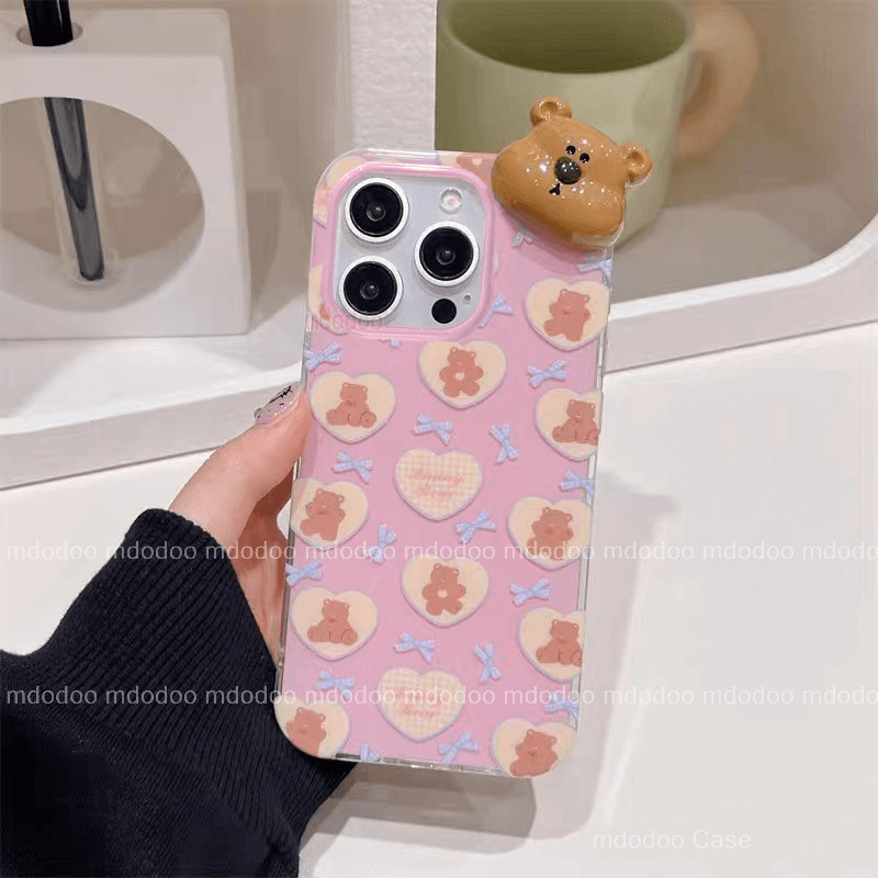 เคส For Xiaomi 15T 14T Pro 13T 12T 5G 13 12 12X 12S 4G 11T 11 Lite 10T 9 SE A2 Cute Little Bow Heart 3D Bear Doll All Over Hhe Screen Pink Girl Lace Cat Paw Short Lanyard Anti-Drop Soft Phone Case TM 61 - รูปที่ 5