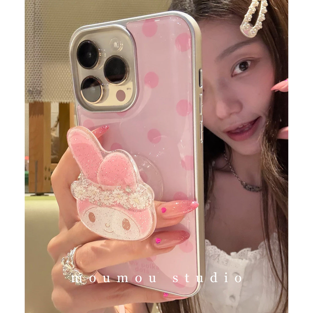 Huiwanju ผงอีพ็อกซี่ Polka Dot ดอกไม้กระต่ายเหมาะสําหรับ iPhone16Promax โทรศัพท์มือถือกรณี Apple 15Pro หญิง 14/13 กรณีป้องกัน