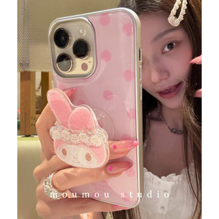 Huiwanju ผงอีพ็อกซี่ Polka Dot ดอกไม้กระต่ายเหมาะสําหรับ iPhone16Promax โทรศัพท์มือถือกรณี Apple 15Pro หญิง 14/13 กรณีป้องกัน