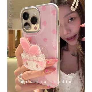Huiwanju ผงอีพ็อกซี่ Polka Dot ดอกไม้กระต่ายเหมาะสําหรับ iPhone16Promax โทรศัพท์มือถือกรณี Apple 15Pro หญิง 14/13 กรณีป้องกัน