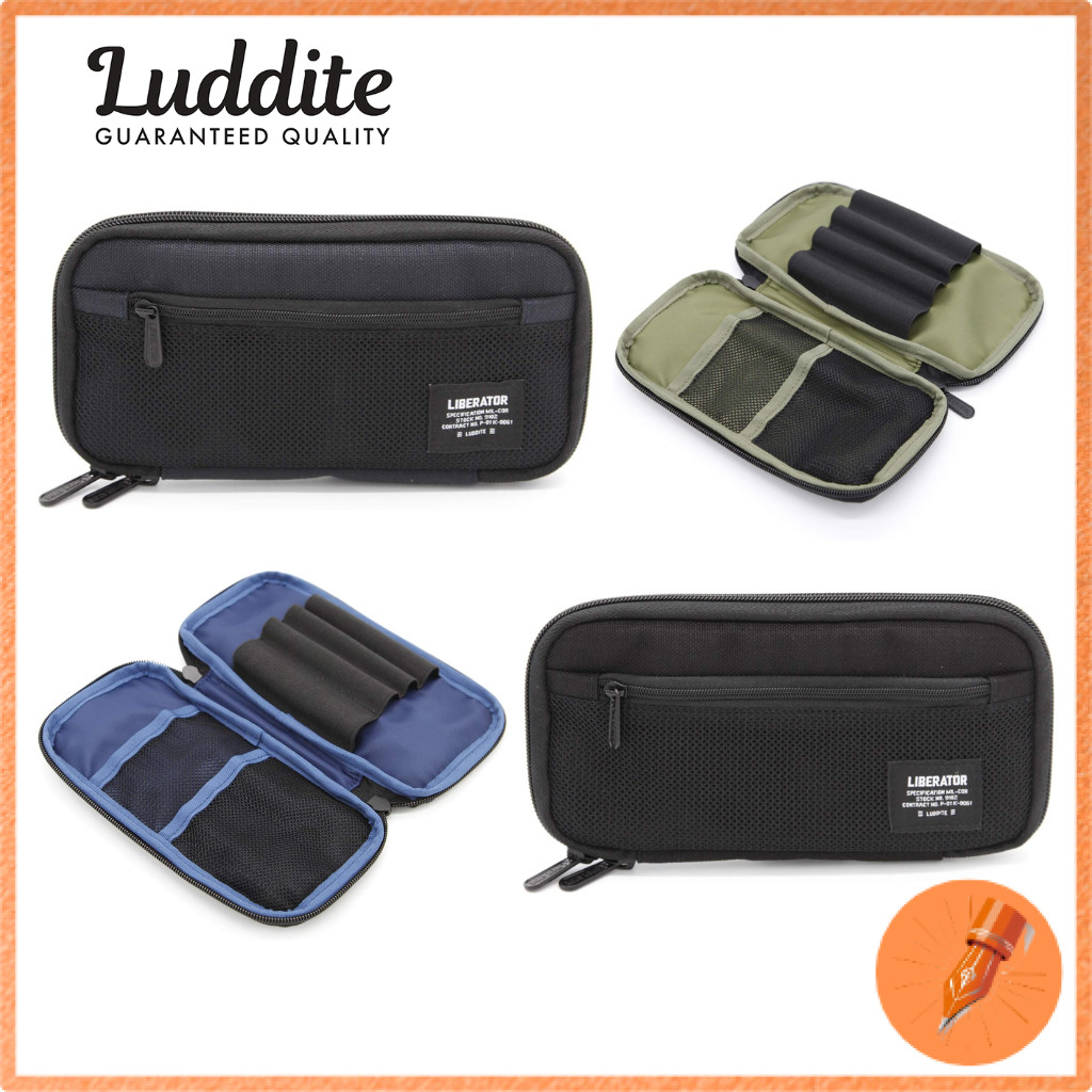 Luddite Round Zip Pen Case - CORDURA Fabric - Navy & Black