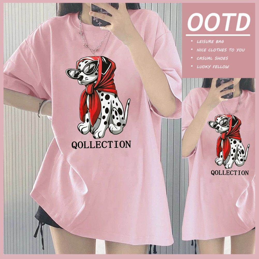 ChillTee🎀 เสื้อสีฟอก เสื้อน่ารัก สื้อยืด oversize รูปแบบถนน โคตรนุ่ม ผ้าคอตตอน ลาย "QOLLECTION DOG" 