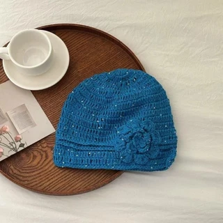 หมวก KIND Beanies ทรงโปร่งด้วยเส้นใย Hollow มีรายละเอียดดอกไม้Crochet สวมใส่สบาย