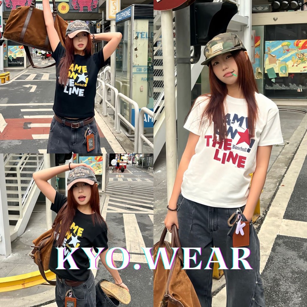 KYO ⭐ เสื้อเกาหลี ผู้หญิง  "GAME ON Stars" พิมพ์ลาย ผ้าCOTTON โคตรนุ่ม สลิมฟิต เสื้อ rเสื้อทรงซ้อ เสื้อคอกลม