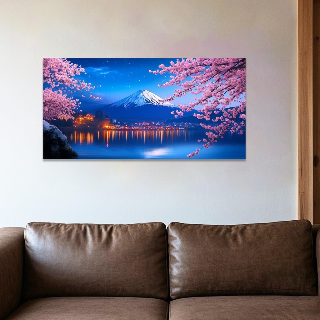 CCWACPP Cherry Blossoms ผ้าใบ Wall Art Mount Fuji ภาพญี่ปุ่นภูเขาและดอกไม้ศิลปะพิมพ์ญี่ปุ่น Wall Dec