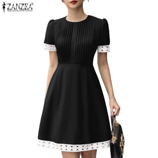 ซานเซีย ชุดสำหรับผู้หญิงสไตล์เกาหลี หรูหรา คอกลม แขนสั้น มีร…