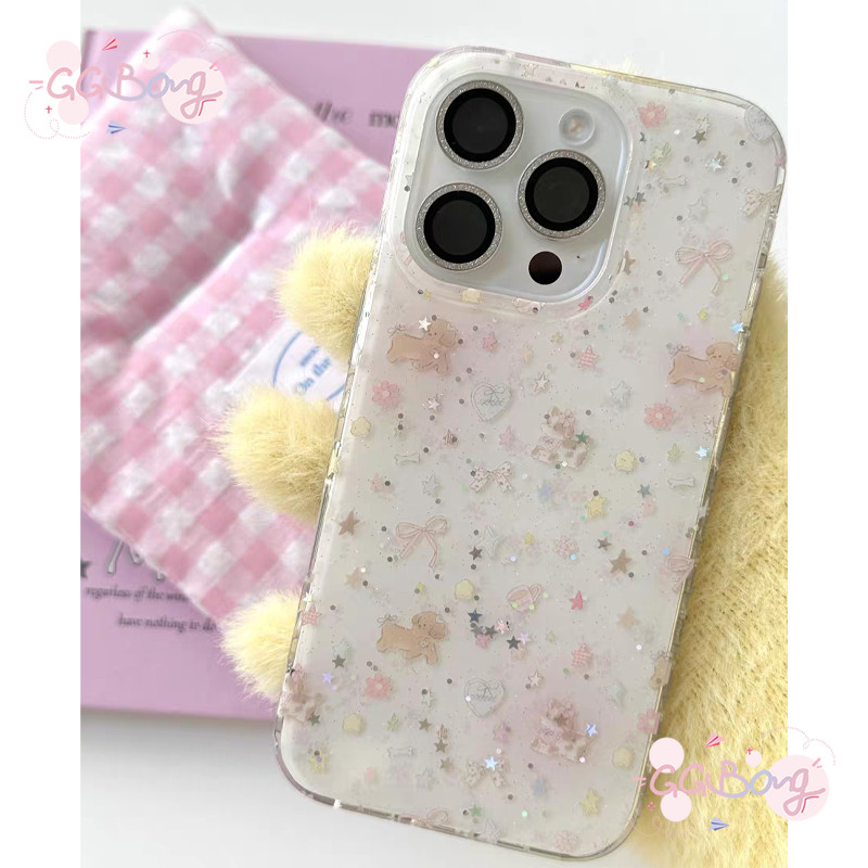 เคสไอโฟน 15สำหรับ IPhone 17 air 11 16 15 13 12 14 Pro Max XR XS X Max7 8 Plusการ์ตูนลูกสุนัขดาวส่องแสงโบว์หัวใจรักปกใหม่