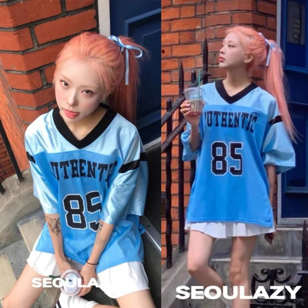 ผู้ชายและผู้หญิงสไตล์กีฬาเสื้อยืดหลวมขนาดใหญ่พิเศษ V คอเกาหลี Street Wear - เบอร์ 85 เสื้อฟุตบอล