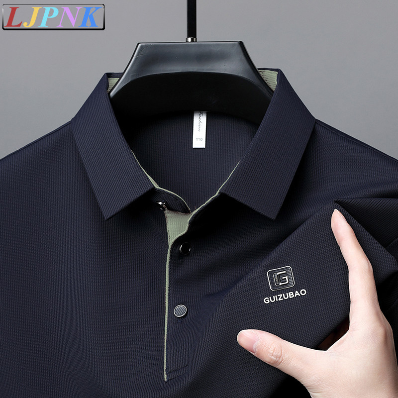 เสื้อโปโลผู้ชายฤดูร้อน ทำจากผ้าระบายอากาศเนื้อนุ่ม ทรงฟรีไซズ สวมใส่สบายเหมาะสำหรับวัยกลางคนในสภาพอากาศร้อน
