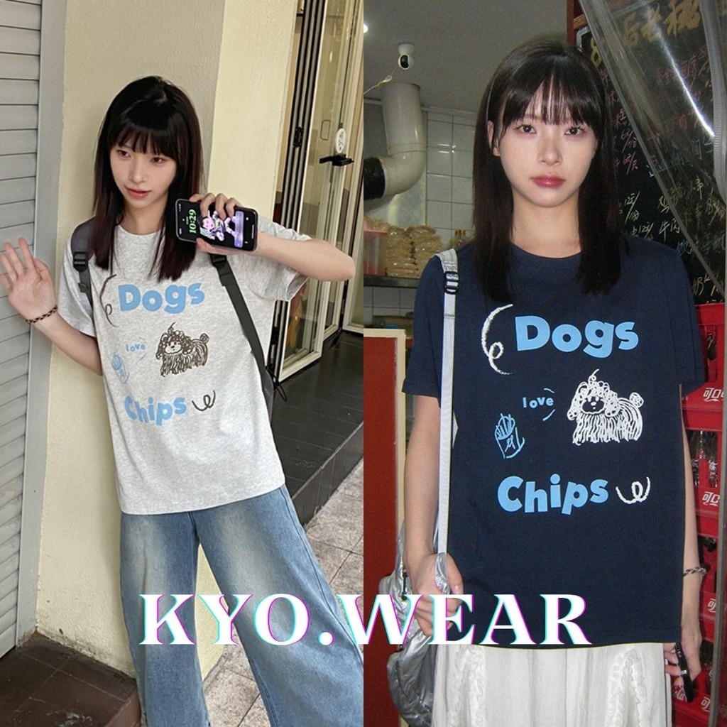 KYO เสื้อยืดสตรีไซส์ใหญ่ คอกลม สไตล์เกาหลี Cotton 100% ผ้านุ่มใส่สบาย ใส่ได้ทุกโอกาส "DOGS CHIPS"