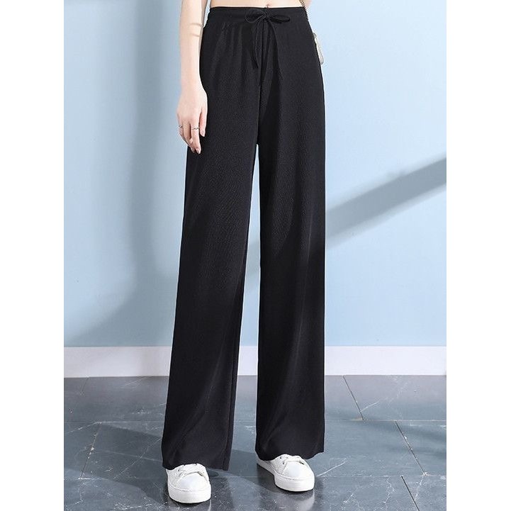 black pants กางเกงขายาว ผู้หญิง เอวยางยืด ผ้านิ่ม กางเกง ระบายอากาศได้ดี สะดวกสบาย สีพื้น ผ้าร่อง ใส่แล้วดูผอม