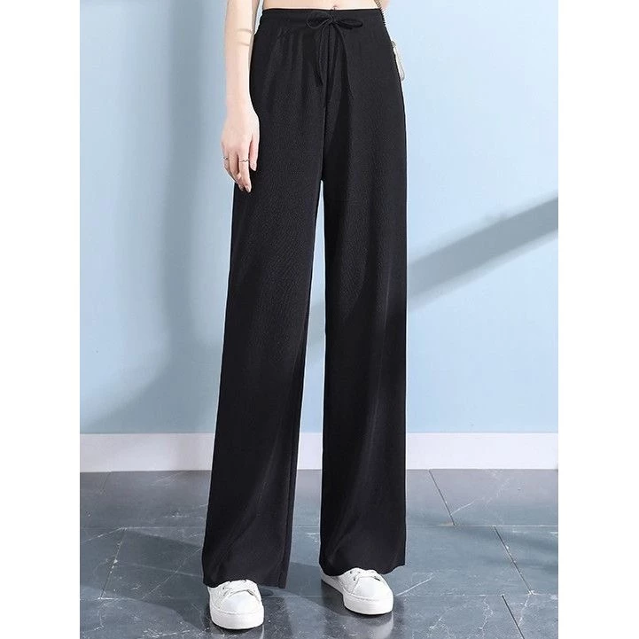 black pants กางเกงขายาว ผู้หญิง เอวยางยืด ผ้านิ่ม กางเกง ระบายอากาศได้ดี สะดวกสบาย สีพื้น ผ้าร่อง ใส่แล้วดูผอม