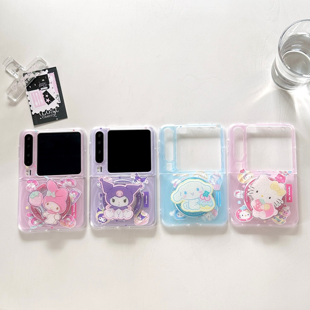 Flip7 การ์ตูน sanrio แม่เหล็กดึงดูดกับผู้ถือ Flip6 Samsung Galaxy Z Flip5 กรณีน่ารัก Pura XCase ค้นหา N3 พลิก 4 กันกระแทกโทรศัพท์ความคิดสร้างสรรค์กรณีปก