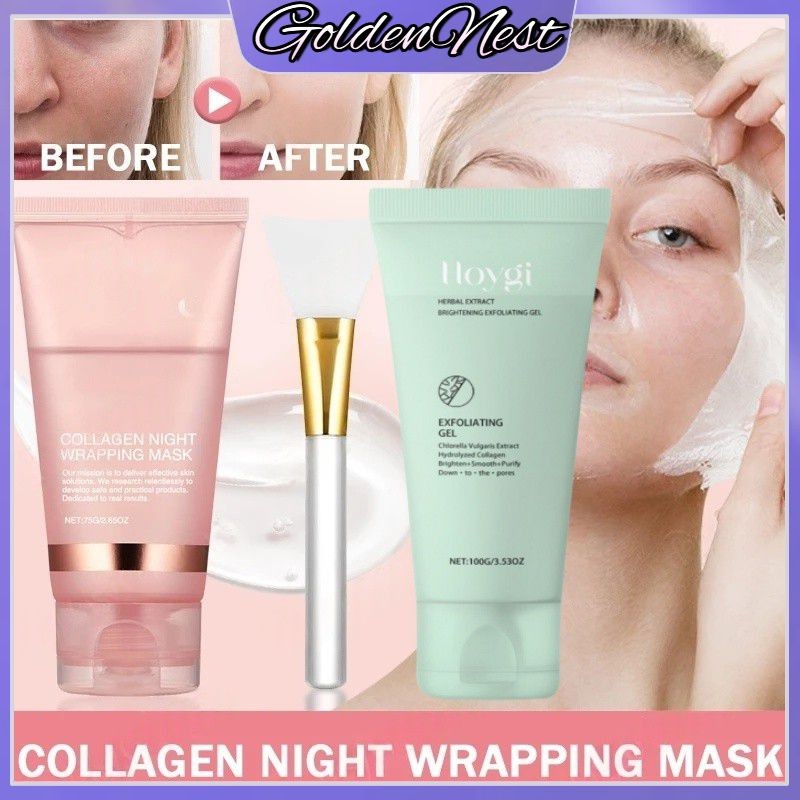 COD❤ มาส์กลอกคอลลาเจน 1/2 ชิ้น + เจลขัดผิว ขจัดเซลล์ผิวที่ตายแล้ว สครับสิวหัวดำ มาส์กบำรุงผิวหน้าให้