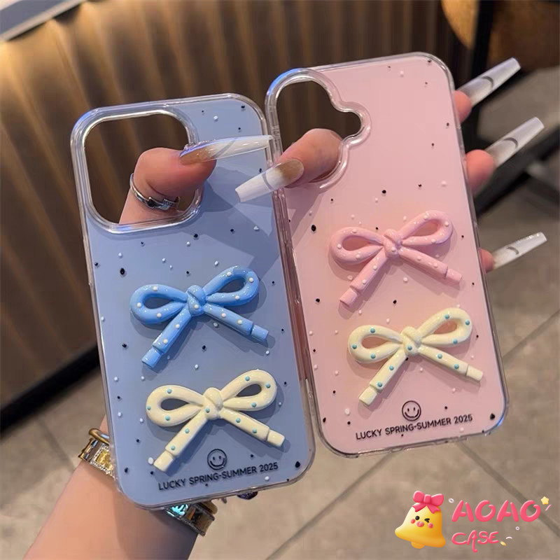 เคสไอโฟน 11 15 สำหรับ iPhone 13 16 11 15 14 12 Pro Max 15 16 14 Plus โบว์ผูกโบว์หวานๆ สุดหรู ปกอ่อน IMD ใหม่