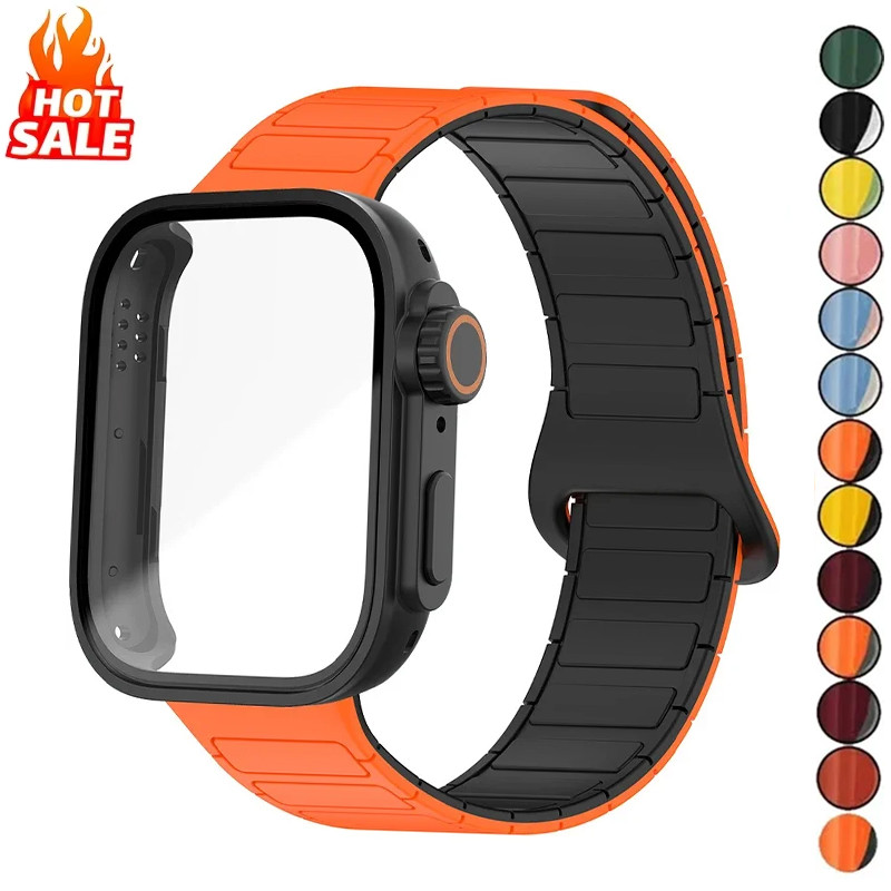 สายรัดซิลิโคนแม่เหล็กเปลี่ยน พร้อมเคสกันรอยหน้าจอ สําหรับ Huawei Watch Ultra/Fit 5 Pro/Fit 5/Fit 4 Pro/Fit 4/Fit 3
