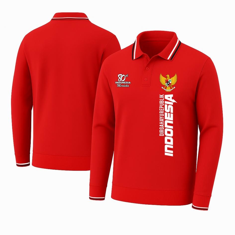 MERAH LONG GARUDA PTR POLO - เสื้อโปโลสีแดงและสีขาวสําหรับวันประกาศอิสรภาพของอินโดนีเซีย 80 ปี - เสื