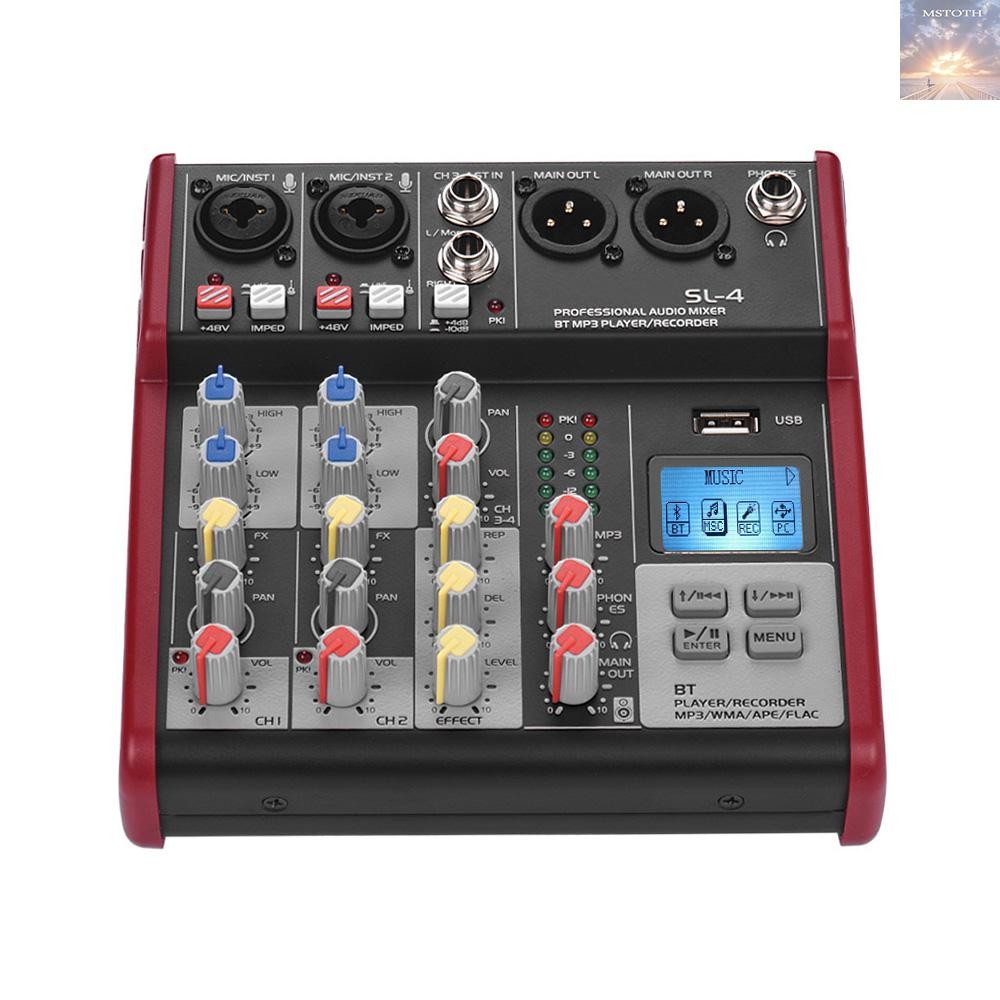SL-4 ขนาดกะทัดรัด 4-Channel ผสมคอนโซลมิกเซอร์ 2-band EQ ในตัว 48V Phantom Power รองรับการเชื่อมต่อ B
